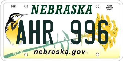 NE license plate AHR996