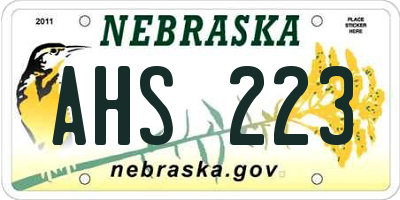 NE license plate AHS223