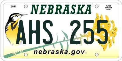 NE license plate AHS255