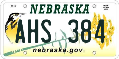 NE license plate AHS384