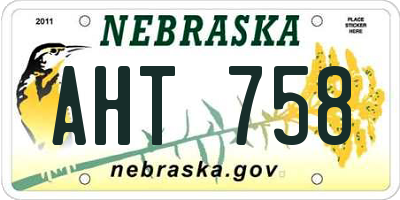 NE license plate AHT758