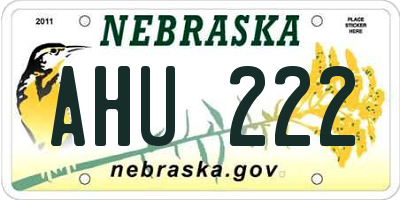 NE license plate AHU222