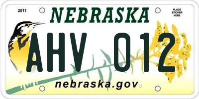 NE license plate AHV012