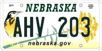 NE license plate AHV203