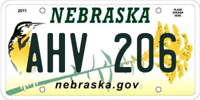 NE license plate AHV206