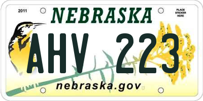 NE license plate AHV223
