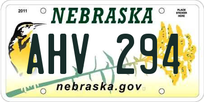 NE license plate AHV294