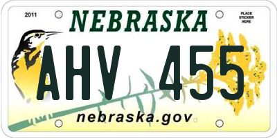 NE license plate AHV455
