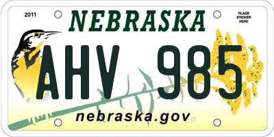 NE license plate AHV985