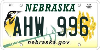 NE license plate AHW996