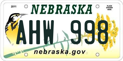 NE license plate AHW998