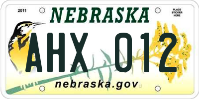 NE license plate AHX012