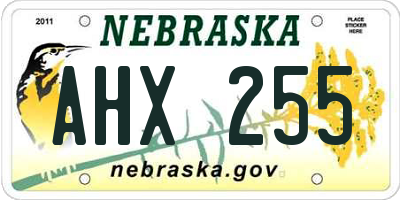 NE license plate AHX255