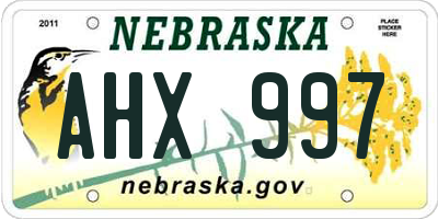 NE license plate AHX997