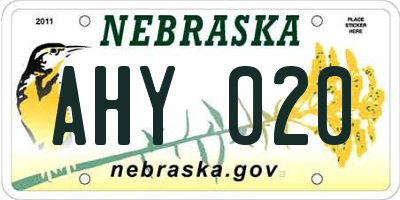 NE license plate AHY020