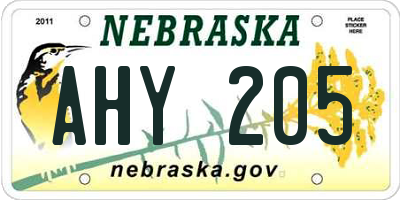 NE license plate AHY205