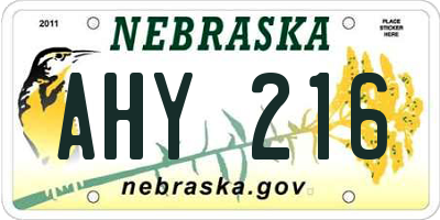NE license plate AHY216