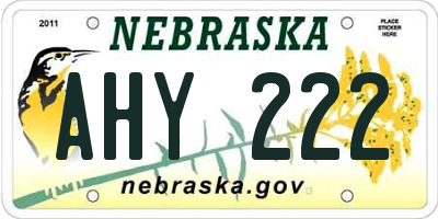 NE license plate AHY222