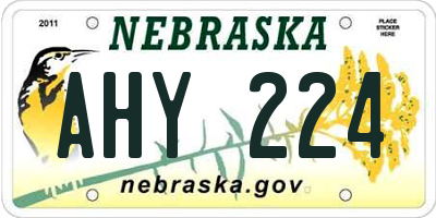 NE license plate AHY224