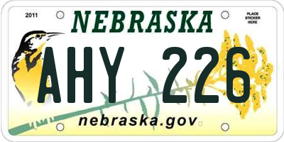 NE license plate AHY226