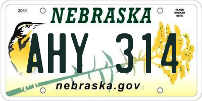 NE license plate AHY314