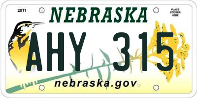 NE license plate AHY315