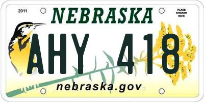 NE license plate AHY418