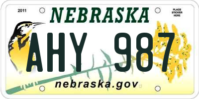 NE license plate AHY987