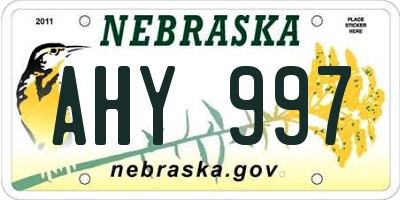 NE license plate AHY997