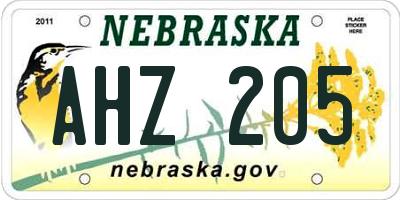 NE license plate AHZ205