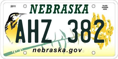 NE license plate AHZ382