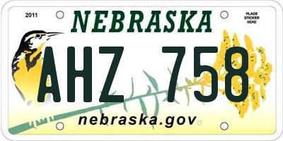 NE license plate AHZ758