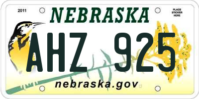 NE license plate AHZ925