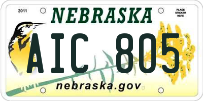 NE license plate AIC805