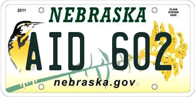NE license plate AID602
