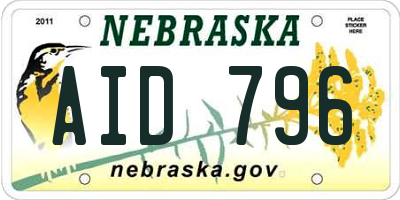 NE license plate AID796