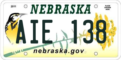 NE license plate AIE138