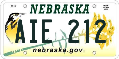 NE license plate AIE212