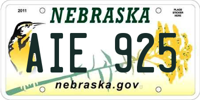 NE license plate AIE925