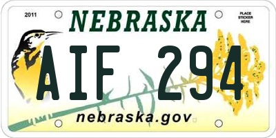 NE license plate AIF294