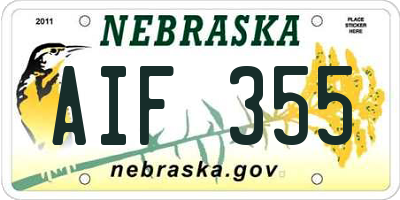 NE license plate AIF355