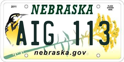 NE license plate AIG113