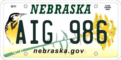 NE license plate AIG986