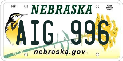 NE license plate AIG996