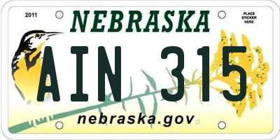 NE license plate AIN315