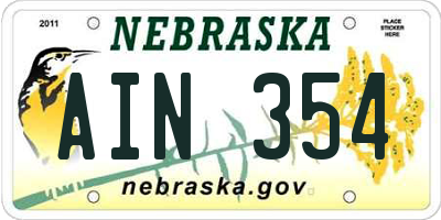 NE license plate AIN354