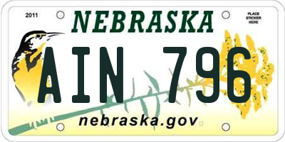 NE license plate AIN796