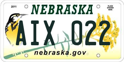 NE license plate AIX022