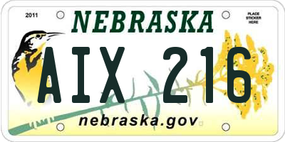 NE license plate AIX216
