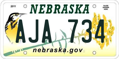 NE license plate AJA734